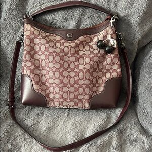 Coach Burgundy and Cream Signature Shoulder Bag